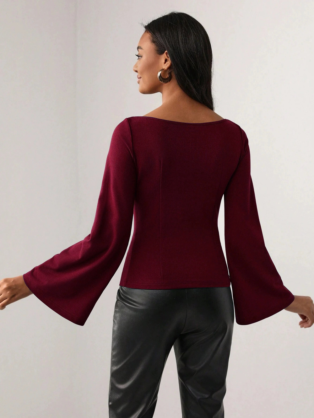 ZARA Flare Sleeve Cutout Waist Cinching Slimming Long Sleeve Blouse - Picture 2 of 6